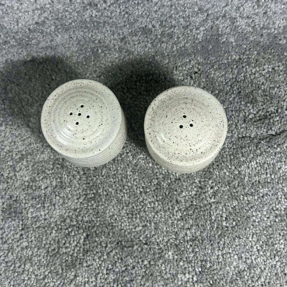 Churchill England Stoneware Creamer Sugar Salt‎ Pepper Set Cream Speckled 4pc